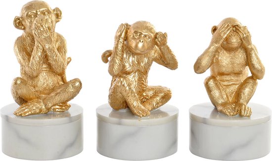 Decoratieve figuren DKD Home Decor 10,5 x 10,5 x 18,5 cm Gouden Wit Tropisch Overalls (3 Onderdelen)