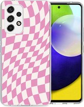 iMoshion Hoesje Geschikt voor Samsung Galaxy A53 Hoesje Siliconen - iMoshion Design hoesje - Roze / Retro Pink Check