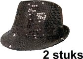 2 stuks - Trilby Popstar hoed pailletten zwart