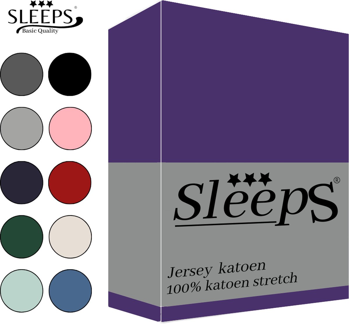 Sleeps Jersey Hoeslaken - Paars Eenpersoons 80/90x200/220 cm - 100% Katoen - Hoge Hoek - Heerlijk Zacht Gebreid - - Strijkvrij - Rondom elastiek - Stretch -