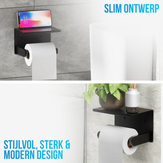 YUMORE Wc-rolhouder YUMORE Badkamer Accessoire Zelfklevende Toiletrolhouder, Toiletrolhouder WC Zonder Boren Toiletrolhouder Roestvrij Staal Een Maat Grijs 8436560669753 Badkamer Accessoires Zwart YUMORE Wc-rolhouder Met Plank