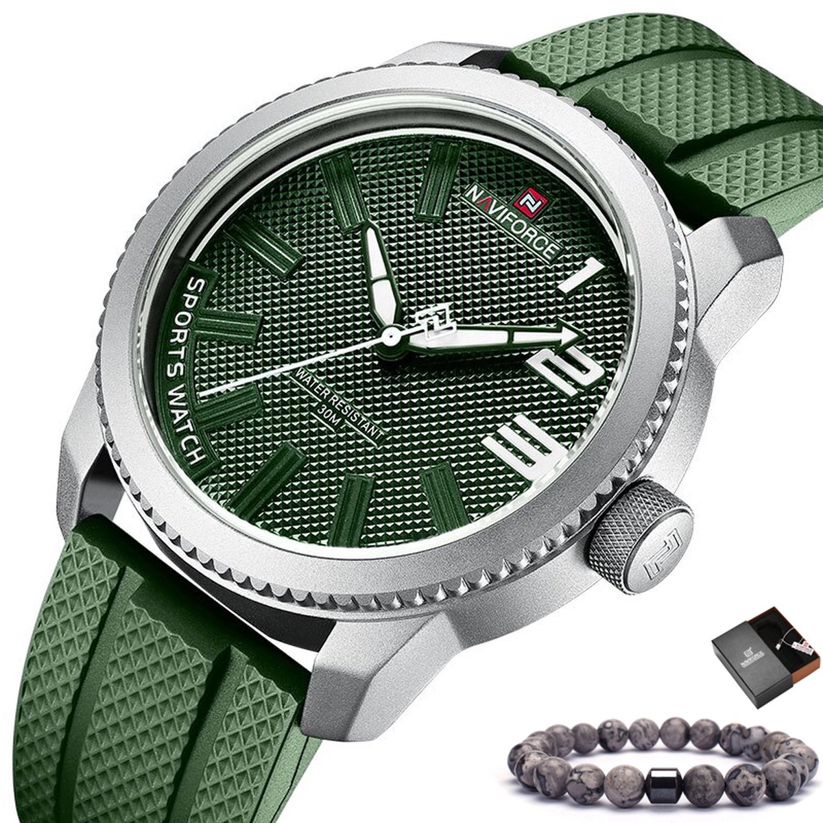 Naviforce Horloge Heren Horloges voor Mannen Watch Herenhorloge - Incl. Armband & Horlogebox Geschenkdoos - Groen