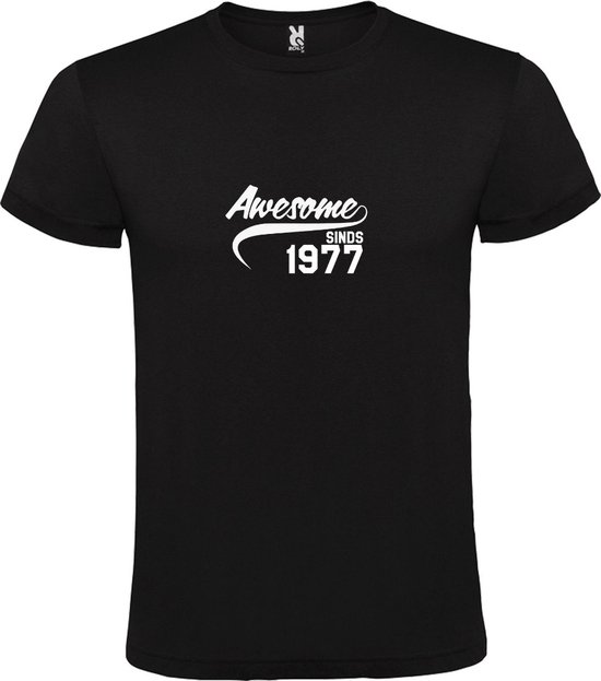 Zwart T-Shirt met “Awesome sinds 1977 “ Afbeelding Wit Size XXXXL