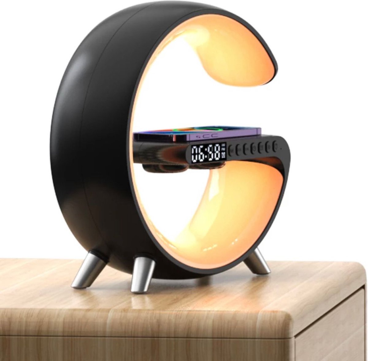 3 In 1! Speaker & Sfeer Licht & Draadloze Oplader RGB Sound Box Oplader Alarm Klok Bluetooth 50 Draadloze Oplader Wireless Luidspreker Led Lamp Wit Tafellamp Bureaulamp