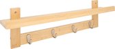 QUVIO Wandkapstok met legplank - Kapstok - Ophanghaken -Muurkapstok - Kapstokken - Halaccessoires - Garderoberek - Kapstok hout - 12 x 61 x 18 cm