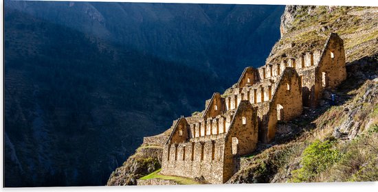 Dibond - Pinkuylluna Ruïne Inca Trail Peru - 100x50 cm Foto op Aluminium (Met Ophangsysteem)