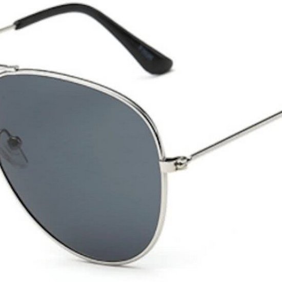 Hidzo Zonnebril Heren Pilotenbril Zilver - UV 400 - Zwarte Glazen