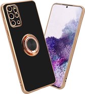 Cadorabo Hoesje geschikt voor Samsung Galaxy S20 PLUS in Glossy Zwart - Goud met ring - Beschermhoes van flexibel TPU-silicone Case Cover met camerabescherming en magnetische autohouder