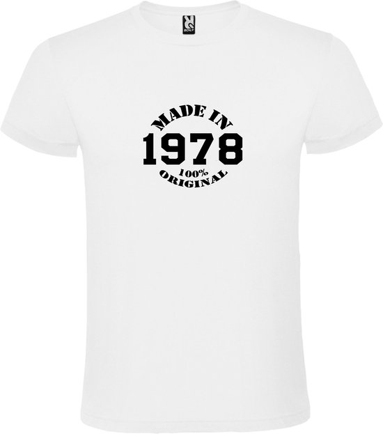 Wit T-Shirt met “Made in 1978 / 100% Original “ Afbeelding Zwart Size XXXXL