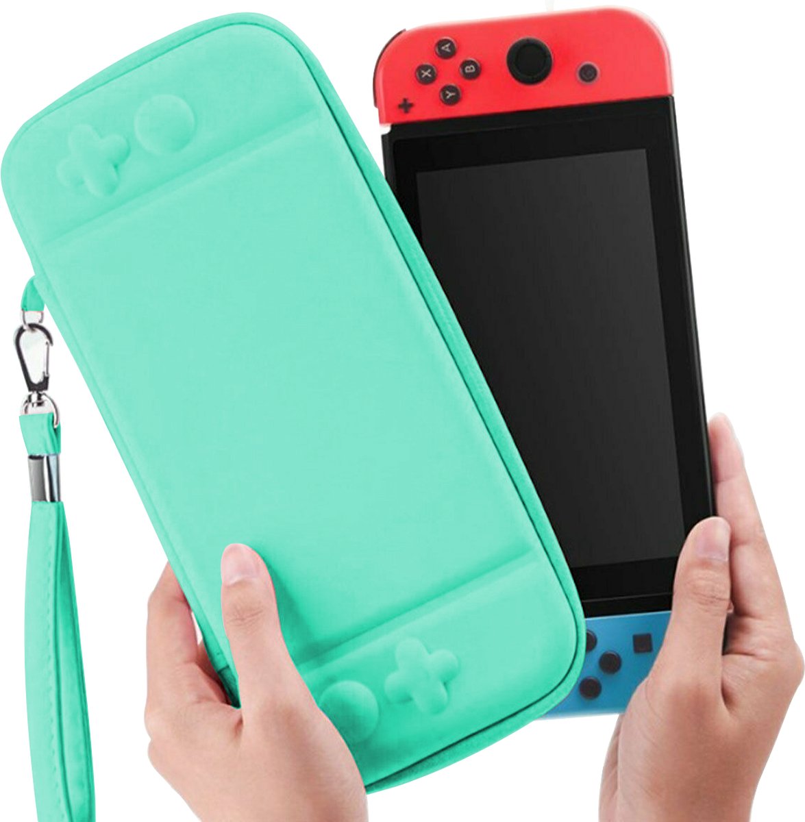 Yes In LAB - Beschermhoes geschikt voor Nintendo Switch/OLED met polsband - Turquoise - Case - Opbergtas voor console en accessoires - Hoes - Hard Case - Cover