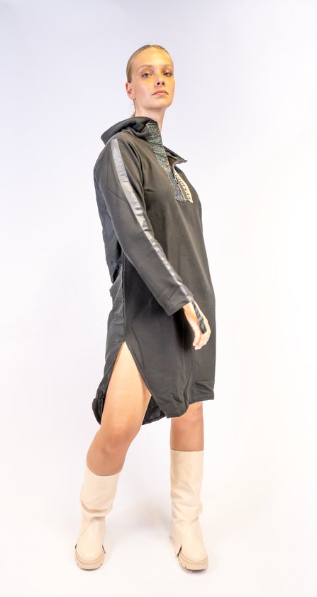 FTCayanz Dames T-shirt tuniek jurk lange linnen jurk elegante lange mouwen blousejurk mini jurken, zwart, L FTCayanz Dames T-shirt tuniek jurk lange linnen jurk elegante lange mouwen blousejurk mini jurken, zwart, L