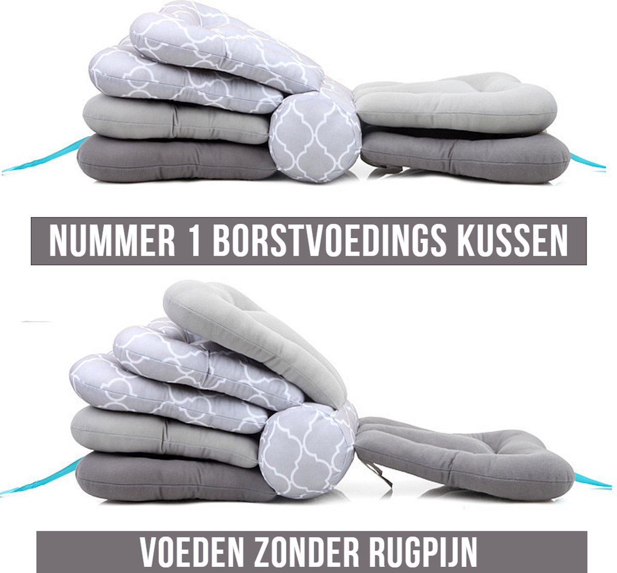 Allernieuwste.nl® Voedingskussen in Hoogte Verstelbaar - Ideaal Voor Borstvoeding en Flesvoeding - Kraamkado - Compact - Kleur Grijs - Merkloos