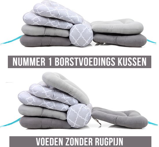 Allernieuwste.nl® Voedingskussen in Hoogte Verstelbaar - Ideaal Voor Borstvoeding en Flesvoeding - Kraamkado - Compact - Kleur Grijs