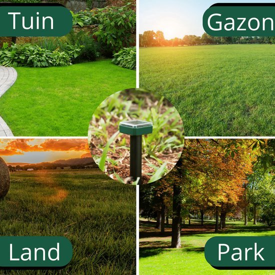 Zonne-mollenverjager in de tuin, gazon, land en park. De verjager werkt op zonne-energie en is diervriendelijk.