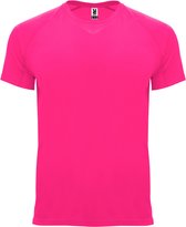 Fluorescent Donkerroze unisex sportshirt korte mouwen Bahrain merk Roly maat S