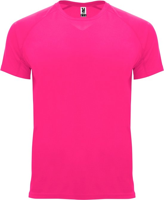 Fluorescent Donkerroze unisex sportshirt korte mouwen Bahrain merk Roly maat S