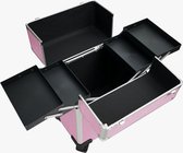 Beautycase / Beautykoffer - 2 Delig / Trolley - Aluminium - Bekleed met een hoge kwaliteit zwart fluweel - 8 wielen en riem - Kapper - Tattoo - Nagel - Visagie - Make-up - Cosmetica - Schmink - Beauty case / Beauty koffer
