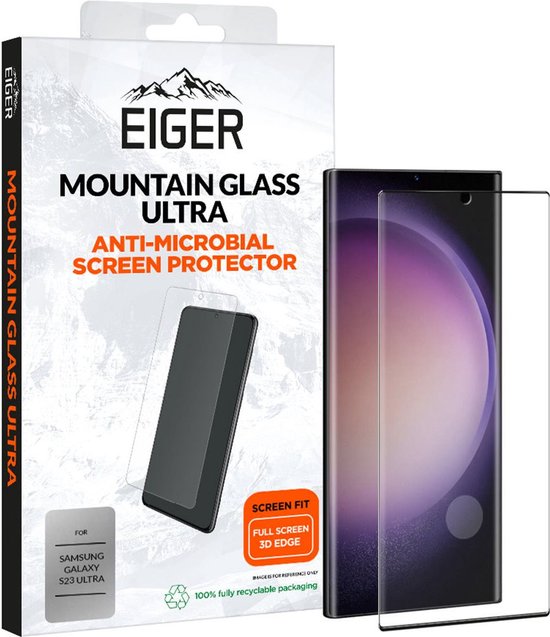 EIGER Mountain Glass Film protecteur d'écran 2,5D pour iPhone 13 Mini Noir + kit de nettoyage
