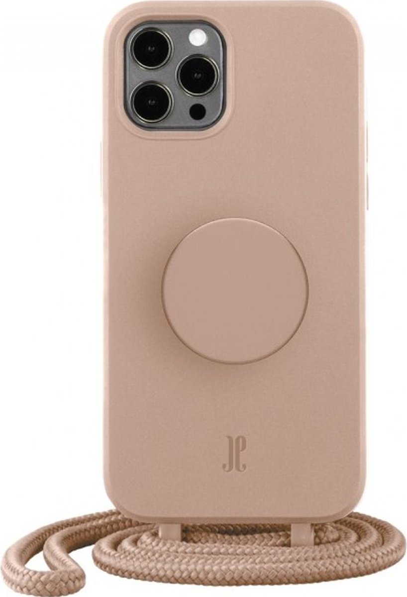 Just Elegance PopGrip Telefoonhoesje geschikt voor Apple iPhone 12 Hoesje Flexibel TPU Backcover - Beige