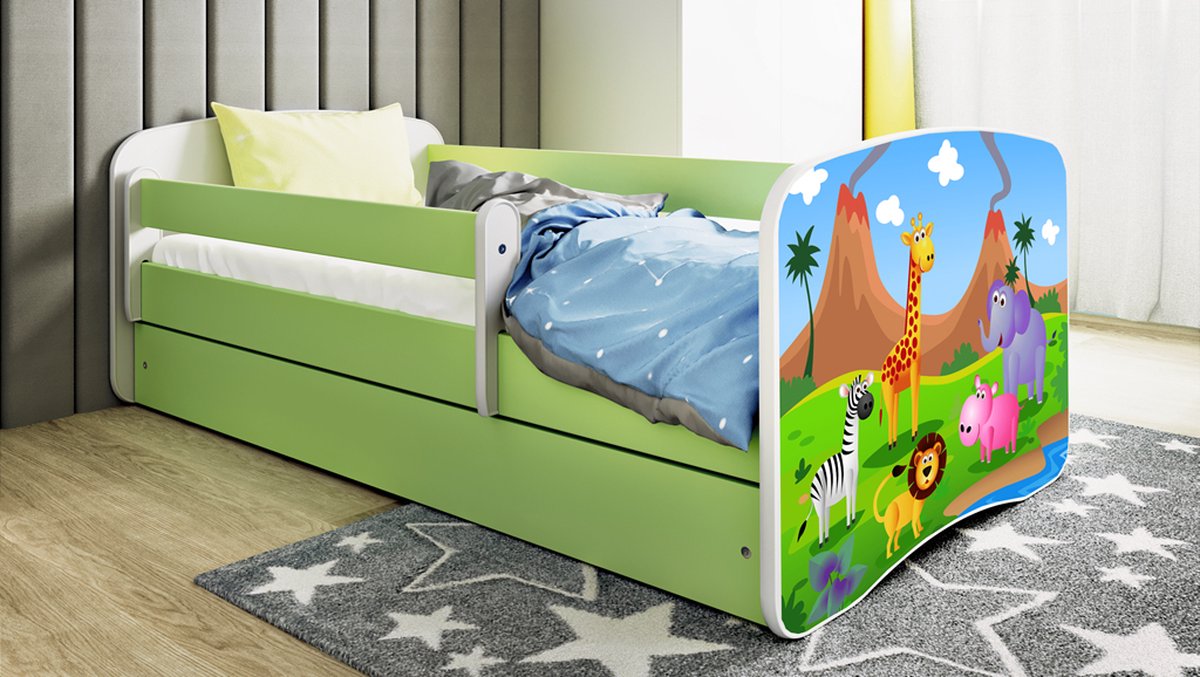 Bed babydreams groen 160/80 - Dierentuin met lade & matras