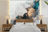 Behang - Fotobehang Blauw - Marmer - Goud - Breedte 280 cm x hoogte 280 cm