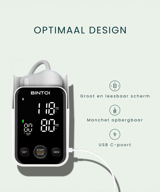 Bintoi BX400 - Bloeddrukmeter Bovenarm - Bloeddrukmeters - Hartslagmeter - Manchet 22tot40cm - Opbergtas, Batterijen en Voorleesfunctie - 2Gebruikers