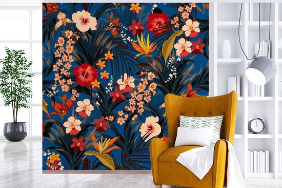 Papier Peint - Papier Papier peint photo Fleurs - Hibiscus - Tropical - Motif - Largeur 280 cm x Hauteur 280 cm