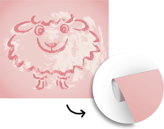 Une illustration d'un mouton dans une fotobehang rose