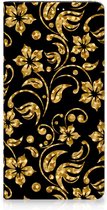 Bookcase Cadeau voor Oma Geschikt voor Samsung Galaxy A54 Telefoonhoesje Gouden Bloemen