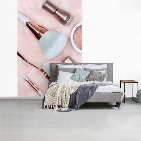 Behang - Fotobehang Make-up kwasten - Breedte 225 cm x hoogte 350 cm