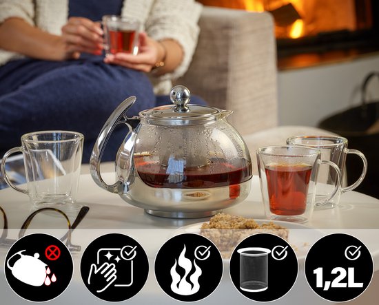 Monzana Glazen Theepot - met RVS-Filter & Infuser 9 Kops - 1.2 Liter van Monzana — afbeelding 5