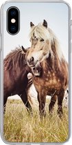 Geschikt voor iPhone X hoesje - Paarden - Gras - Lente - Siliconen Telefoonhoesje