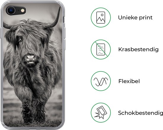 Coque iPhone 7 - Scottish Highlander - Zwart - Wit - Étui de téléphone en Siliconen