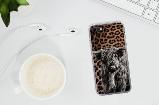 Coque iPhone 7 - Highlander écossais - Imprimé panthère - Zwart - Wit - Siliconen