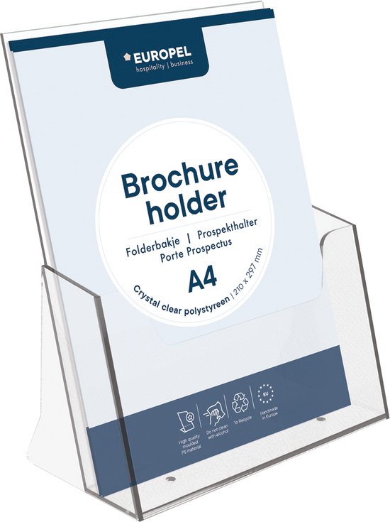 Europel Folderbakje – Flyers – A4 – 21 x 29,7 cm – Glasheldere presentatie – Beurzen en kantoren