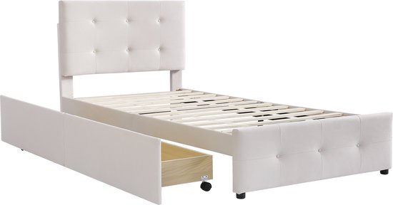 Gestoffeerd Opbergbed Cool 90 x 200 met rugleuning Blauw Gestoffeerd Opbergbed Cool 90 x 200 met rugleuning Blauw