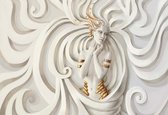 Fotobehang - Vlies Behang - Vrouw op een wit relief - Kunst - 152,5 x 104 cm
