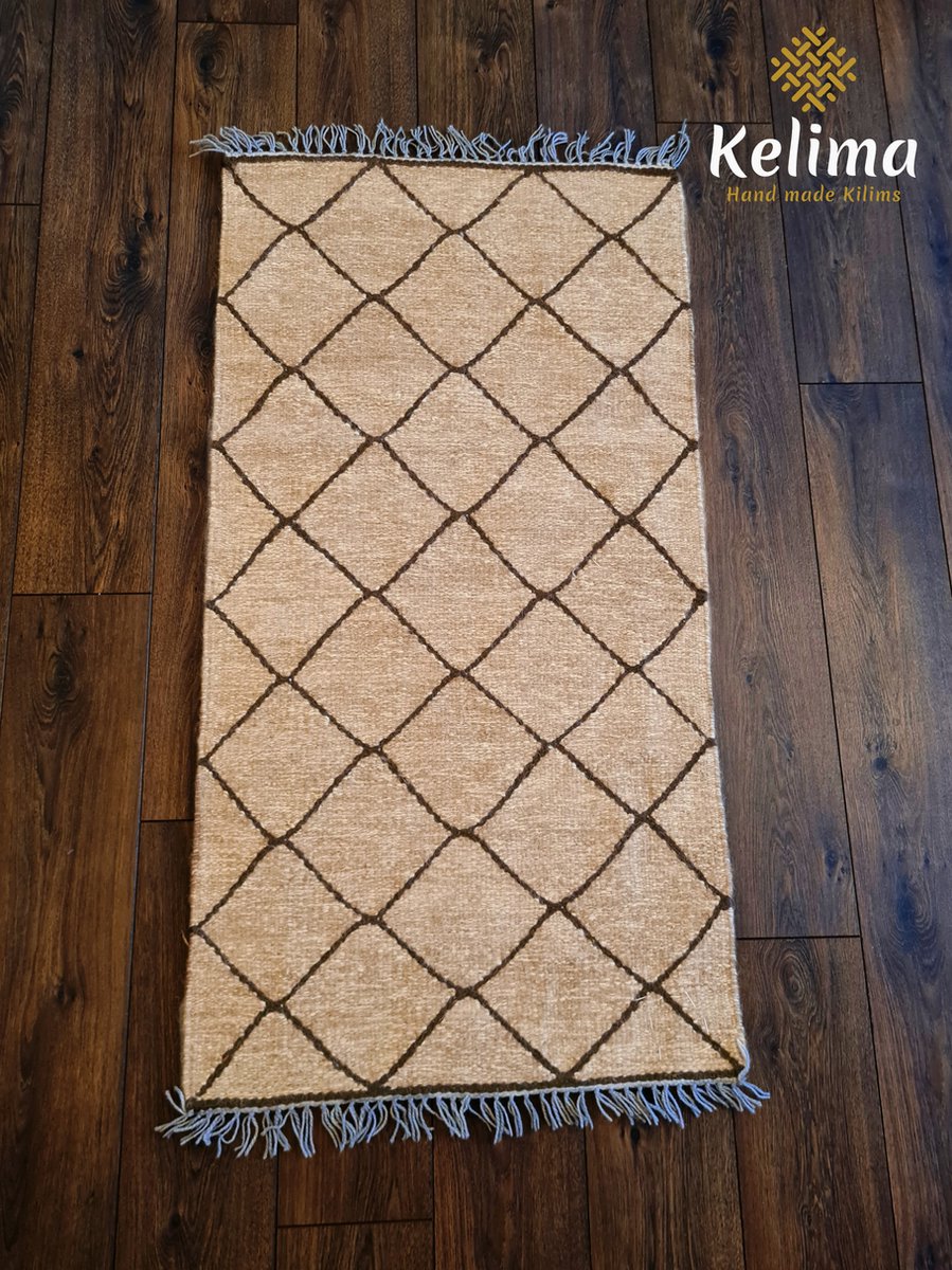 Kelima Handgemaakt Wollen Vloerkleed - 70x140 cm - 100% Natuurlijk - Naturel