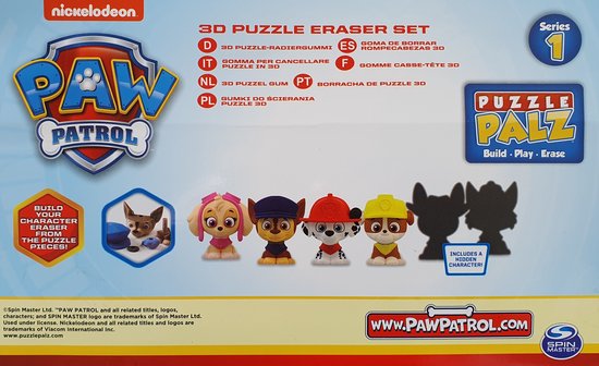 PAW PATROL Puzzle Palz – Lot De Gommes Puzzle 3D En Caoutchouc – Chase, Rubble, Skye, Marshall, Everest – Pour Fan De La Pat' Patrouille !