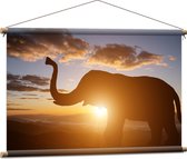 Textielposter - Zonnestralen achter Olifant omringd door Wolken - 90x60 cm Foto op Textiel
