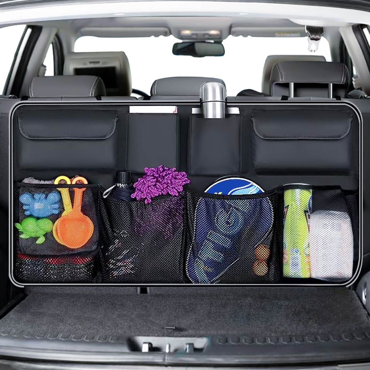 Intirilife Multifunctionele kofferbak opknoping tassen achterbank opbergnetten in het Zwart - 86.5 x 45 cm - Voor het veilig opbergen van alle soorten kleine bagage