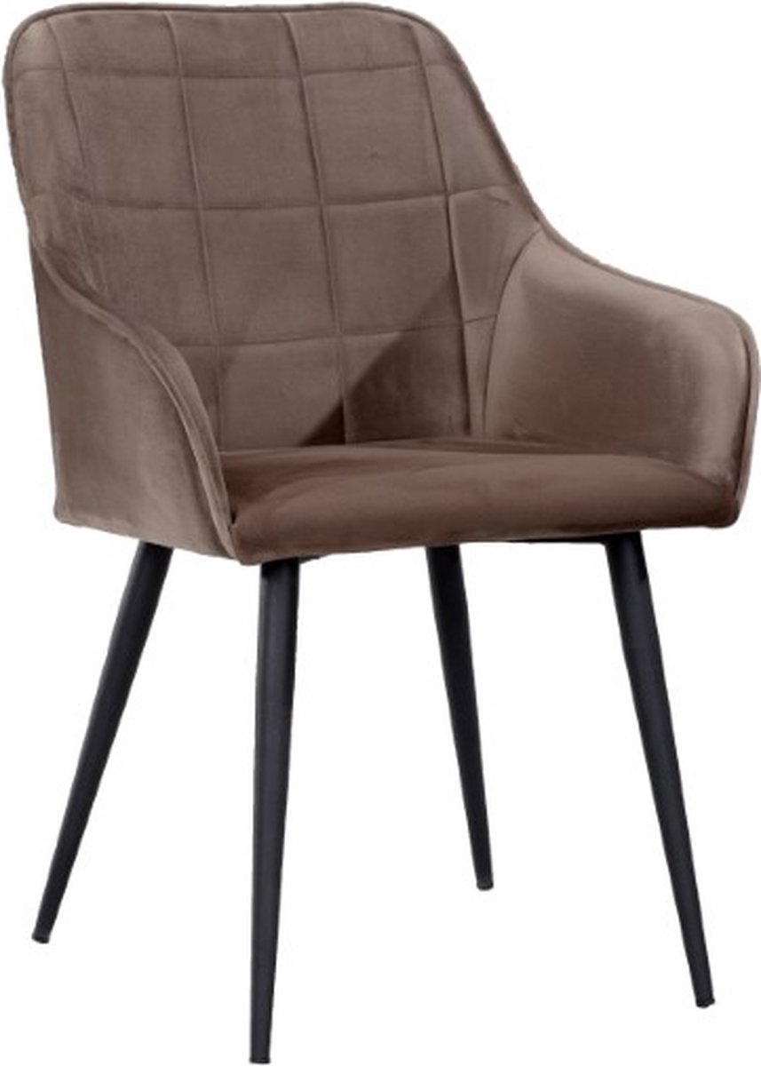 Soof&Tess - Set van 6 - Varese Eetkamerstoel - Bruin - Fluweel - Velvet - Industrieel - Met armleuning - Easy Clean Stoffen - Hoge Kwaliteit