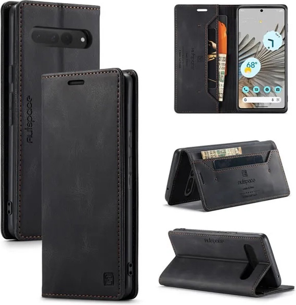 Luxe Flip Case met RFID Bescherming Kaarthouder en Magneetsluiting voor Google Pixel 7 Pro _ Zwart