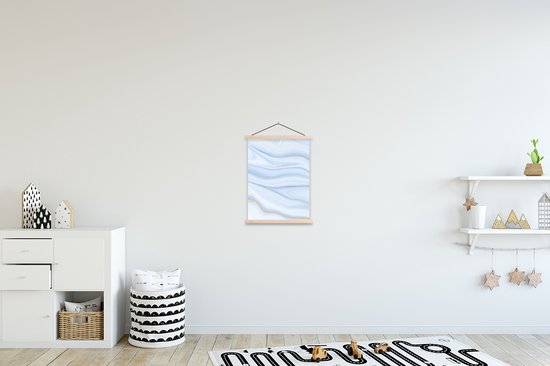 Posterhanger incl. Poster 40x53 cm - Schoolplaat - Marmer - Golf - Blauw - Patronen - Marmerlook - Pastel - Textielposter - Blanke latten