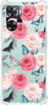 Telefoonhoesje OPPO A57 | A57s | A77 4G Silicone Case met transparante rand Butterfly Roses