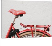 WallClassics - Dibond - Rood Zadel op Rode Fiets - 100x75 cm Foto op Aluminium (Wanddecoratie van metaal)