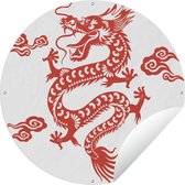 Tuincirkel Een illustratie van een rode Chinese draak - 120x120 cm - Ronde Tuinposter - Buiten XXL / Groot formaat!