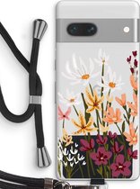 Case Company® - Hoesje met koord geschikt voor Google Pixel 7 hoesje met Koord - Painted wildflowers - Telefoonhoesje met Zwart Koord - Bescherming aan alle Kanten en Over de Schermrand