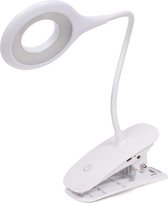 LED Klemlamp incl. Batterijen + USB Kabel - Leeslamp- Nachtlamp - Verstelbare Draadloze Leeslamp - Wit