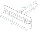 Schematische weergave van raamtrekker met oranje spons en houten handvat.